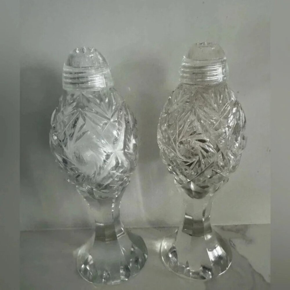 Vintage Crystal Salt    Pepper Shakers 7 inch formal dinner supper party  glamou